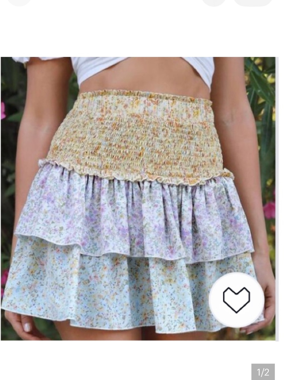 Floral Tiered Ruffle Mini Skirt Cottagecore Boho Romantic